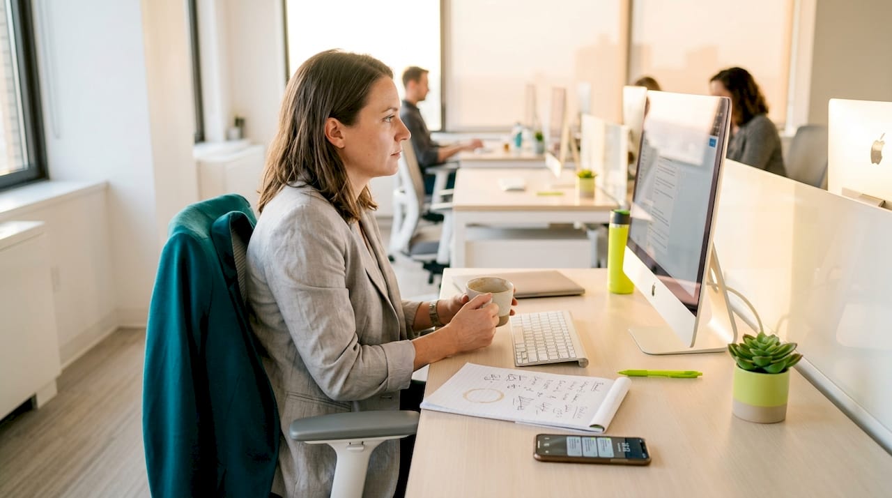 Office worker battling afternoon caffeine crash