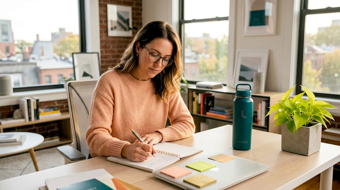 Woman working with focus at home desk