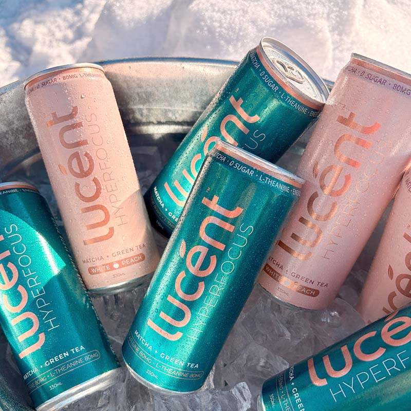 Lucent matcha energy drinks on ice.