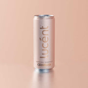 Lucent matcha energy drink can in white peach flavor.